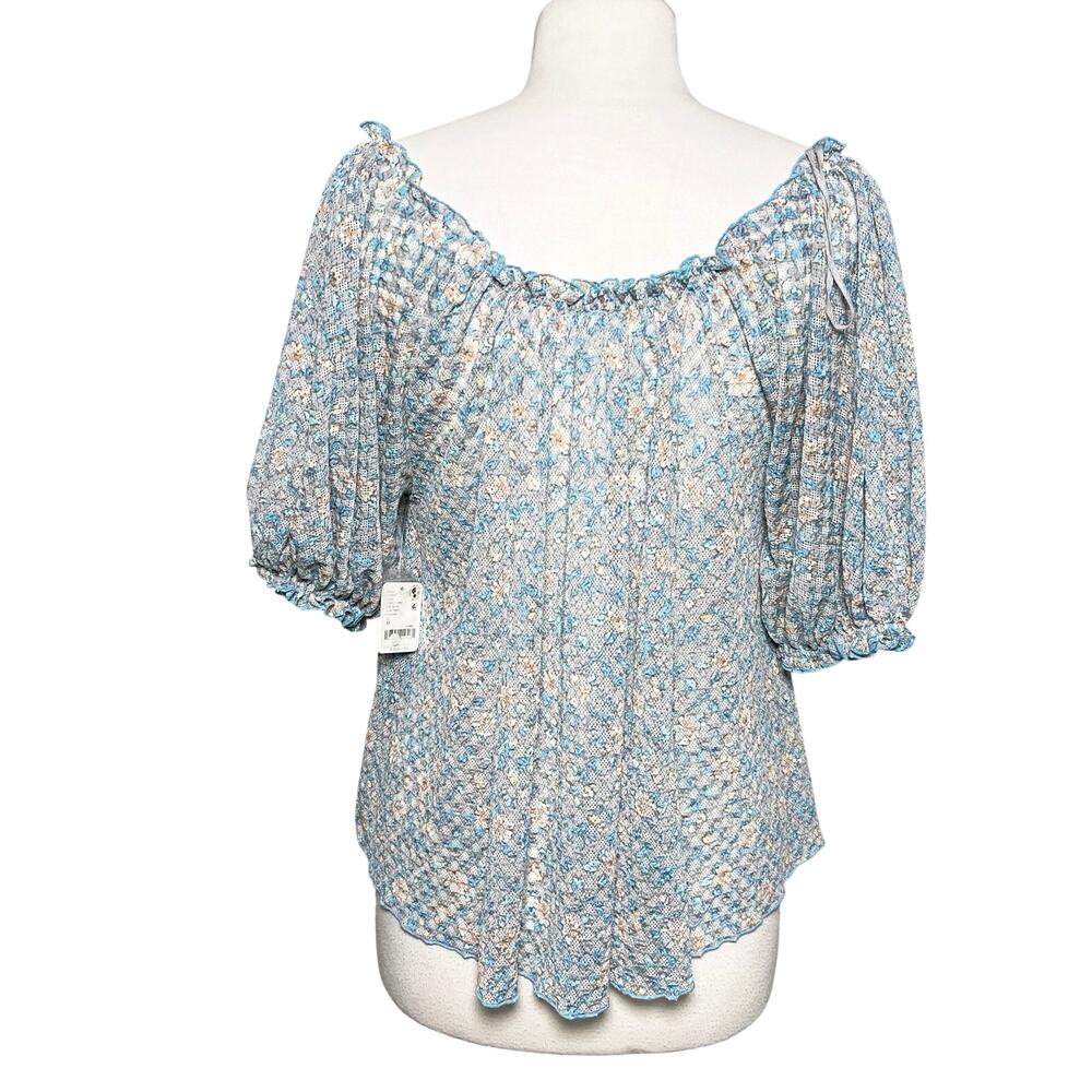 NWT FREE PEOPLE Women’s Astra Floral Print Mesh Peasant Top Medium - Picture 7 of 7